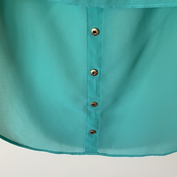 Guess Blouse Sheer Green Hi Low Hem - Picture 2 of 10